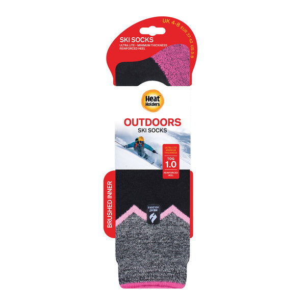 Calcetines largos para deportes de nieve y esquí Ultra Lite para mujer - Zig Zag negro y rosa