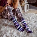 Calcetines tipo pantuflas de doble capa Soul Warming para mujer - Azul marino y morado