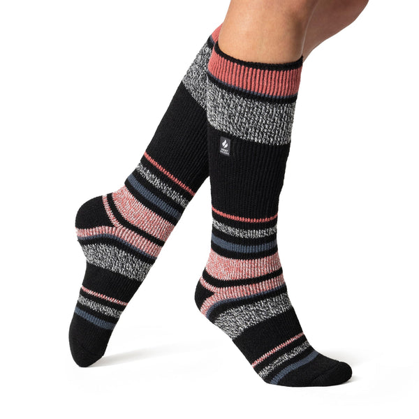 Calcetines deportivos de esquí y nieve extralargos originales para mujer - Negro y rosa