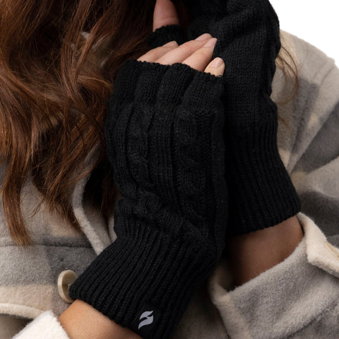 Guantes sin dedos tipo cable para mujer - Negro