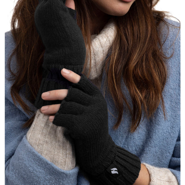 Guantes lisos sin dedos para mujer - Negro