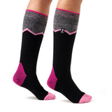 Calcetines largos para deportes de nieve y esquí Ultra Lite para mujer - Zig Zag negro y rosa