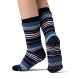 Calcetines tipo pantuflas Raynaud's de doble capa IOMI para mujer - Rayas azul marino