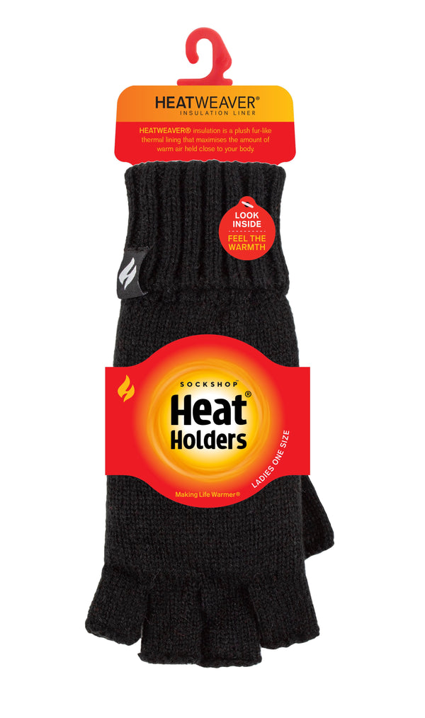 Guantes lisos sin dedos para mujer - Negro