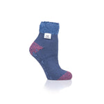 Calcetines de estar por casa originales para mujer con cómoda parte superior de plumas - Azul apagado y rosa