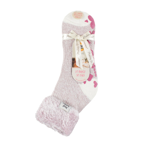 Calcetines lounge originales para mujer con parte superior de plumas - Malva y crema