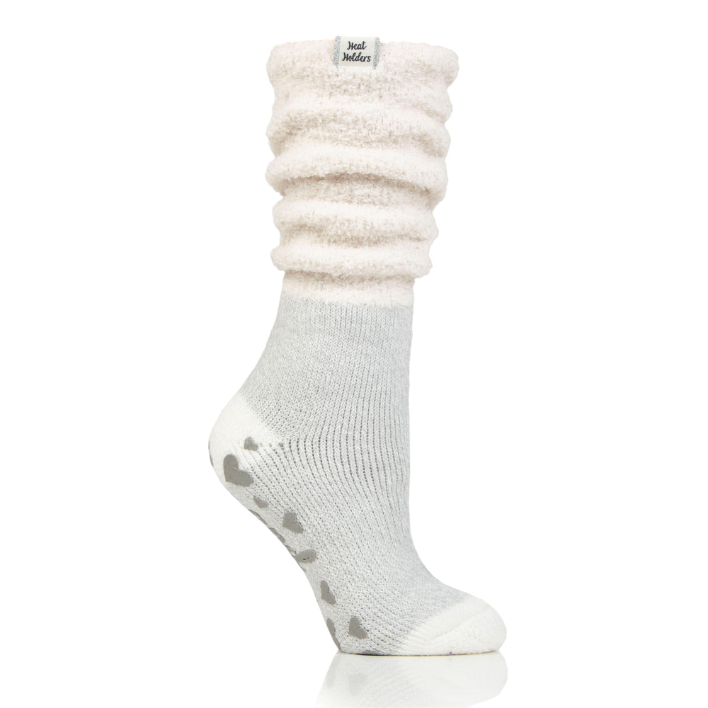 Calcetines de estar por casa originales para mujer con cómoda parte superior holgada - Crema hidra y plata