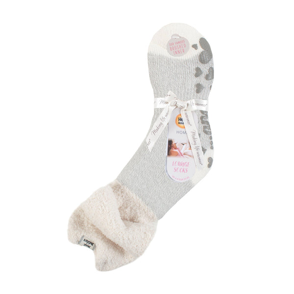 Calcetines de estar por casa originales para mujer con cómoda parte superior holgada - Crema hidra y plata