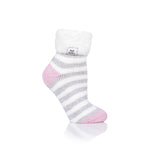 Calcetines de dormir originales para mujer con parte superior de plumas - Gris y crema