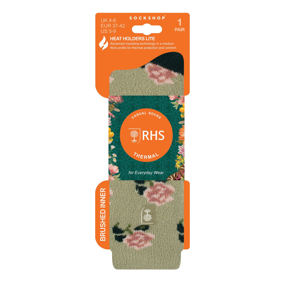 Ladies Lite Jacquard Calcetines Rhs Roses - Sage
