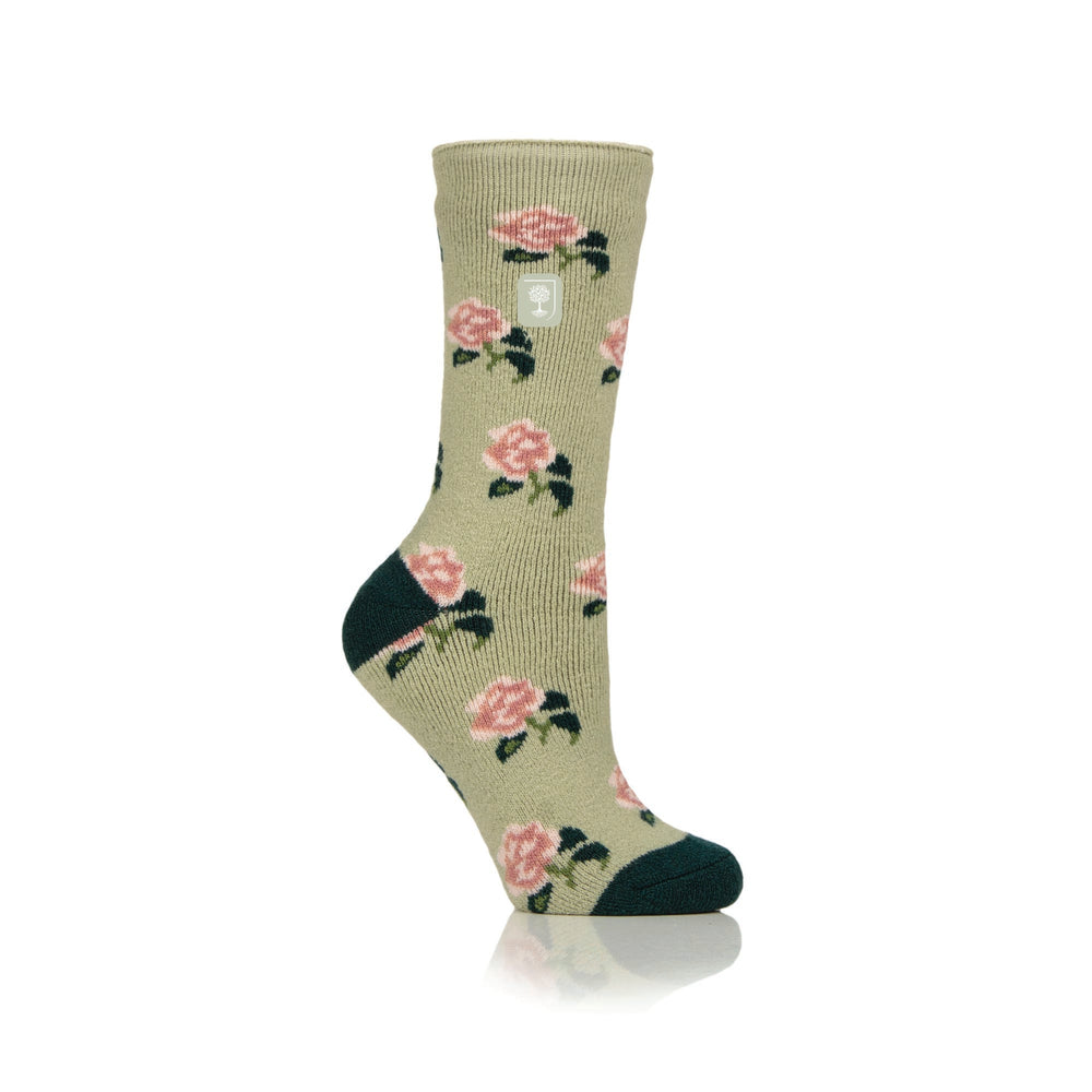 Ladies Lite Jacquard Calcetines Rhs Roses - Sage