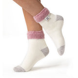 Ladies Original Sleep Socks with Turnover Feather Top - Pink &Cream