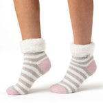 Calcetines de dormir originales para mujer con parte superior de plumas - Gris y crema