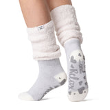 Calcetines de estar por casa originales para mujer con cómoda parte superior holgada - Crema hidra y plata
