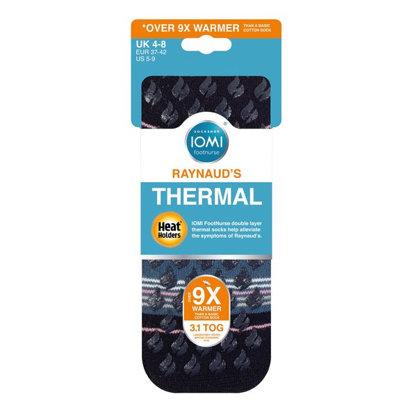 Calcetines tipo pantuflas Raynaud's de doble capa IOMI para mujer - Rayas azul marino