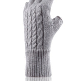 Ladies Cable Fingerless Gloves - Light Grey