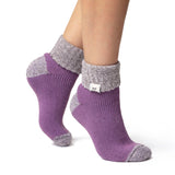 Calcetines de dormir originales para mujer con parte superior de canalé - Lila y gris