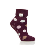 Ladies Lite Lyra Lounge Socks with Turnover Top - Cabernet Dots