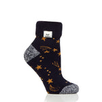 Calcetines para dormir Lite Orion para mujer con parte superior vuelta - Azul marino y estrellas doradas