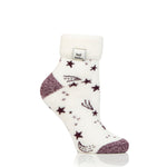 Calcetines para dormir Lite Orion para mujer con parte superior vuelta - Marfil y estrellas Cabernet