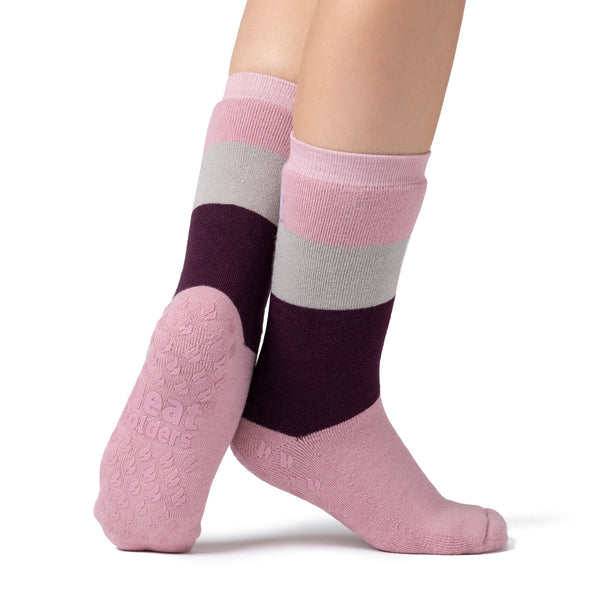 Calcetines tipo pantuflas Raynaud's de doble capa IOMI para mujer - Block Stripe Rose Blush