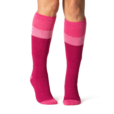 Calcetines largos originales para esquí y deportes de nieve para mujer - rosa, rosa claro y frambuesa