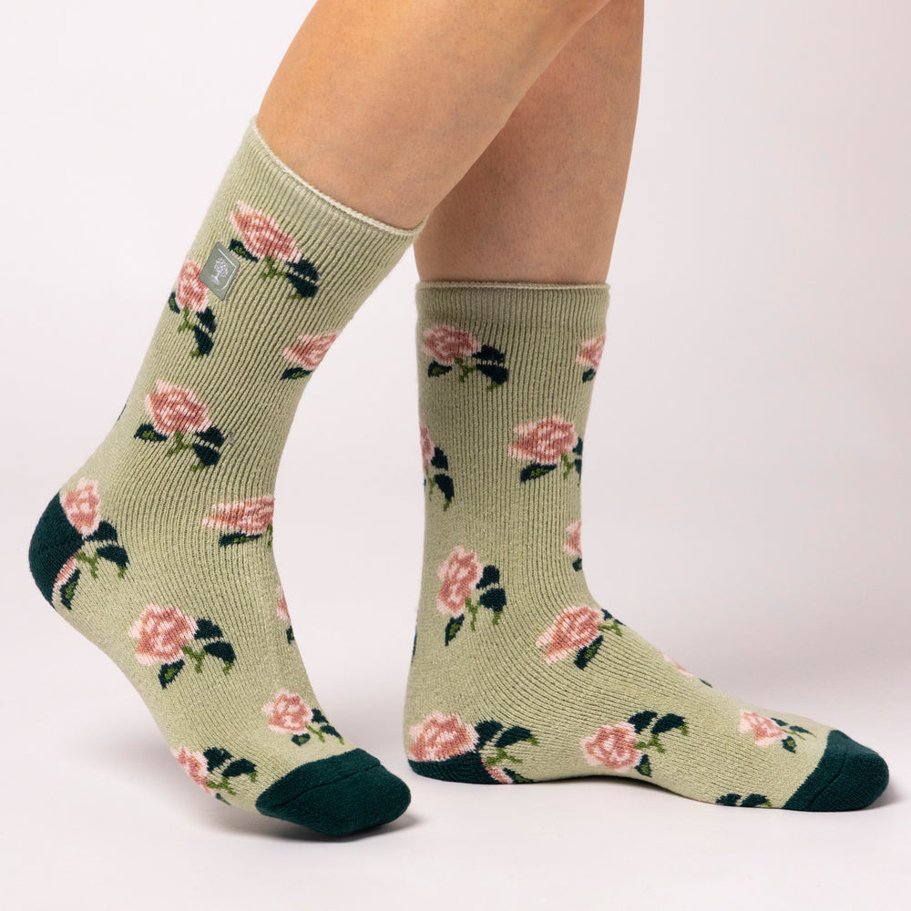 Ladies Lite Jacquard Calcetines Rhs Roses - Sage