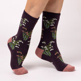 Ladies Lite Jacquard Socks Rhs Snowdrops - Mulberry