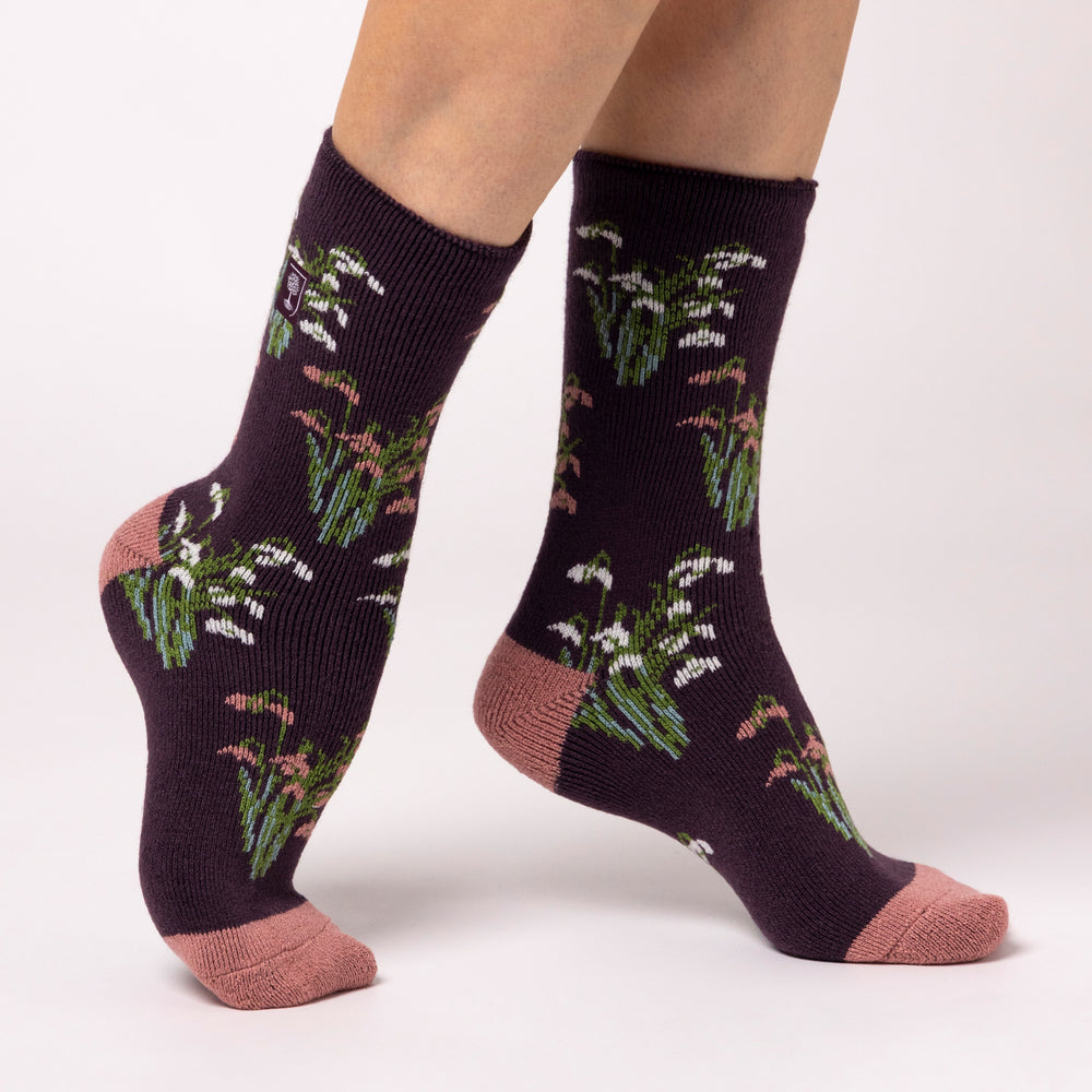Ladies Lite Jacquard Socks Rhs Snowdrops - Mulberry